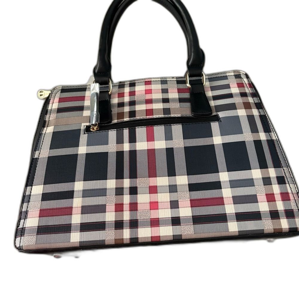 Elegant Plaid Satchel with Black Accents